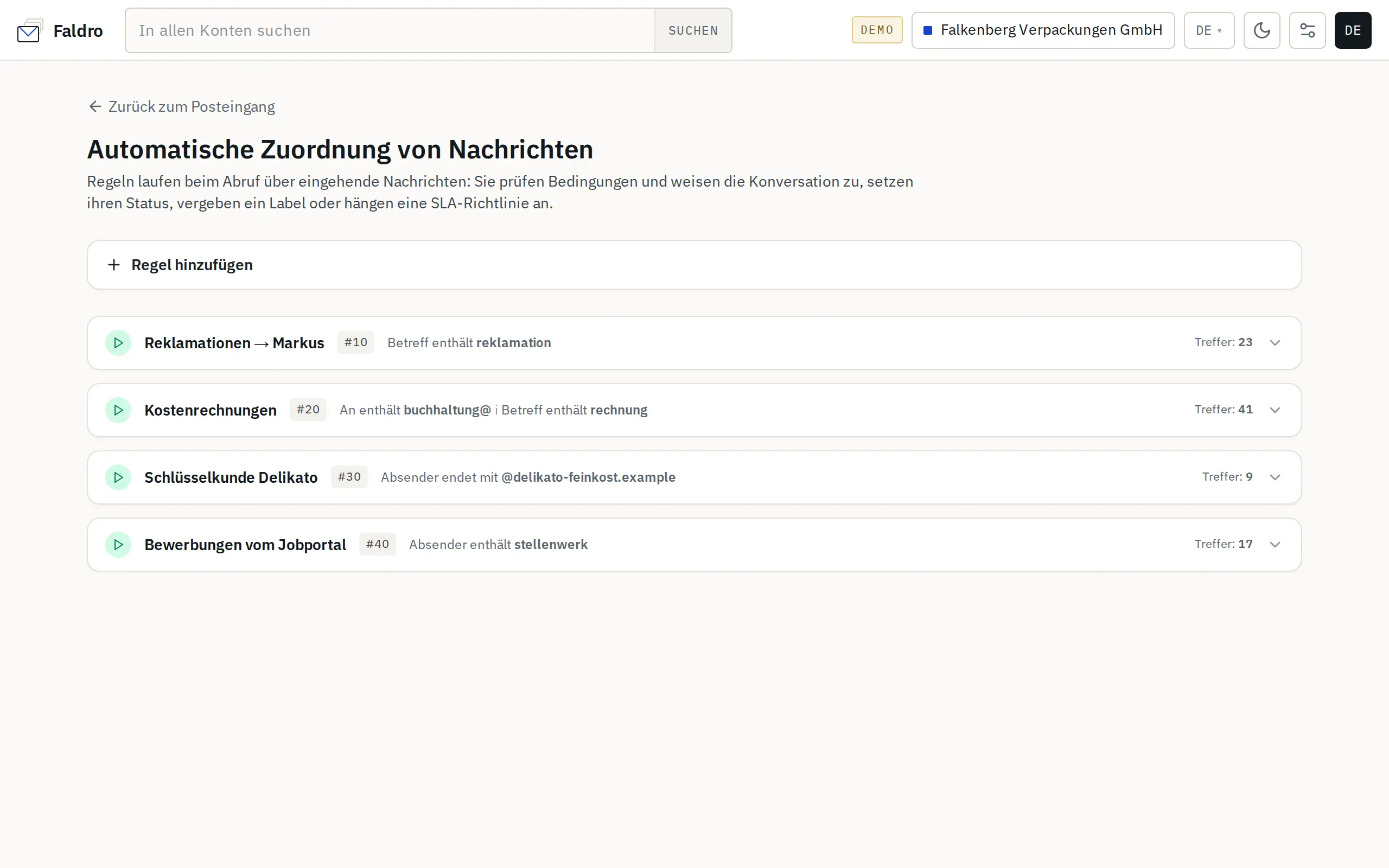 Liste der Zuordnungsregeln