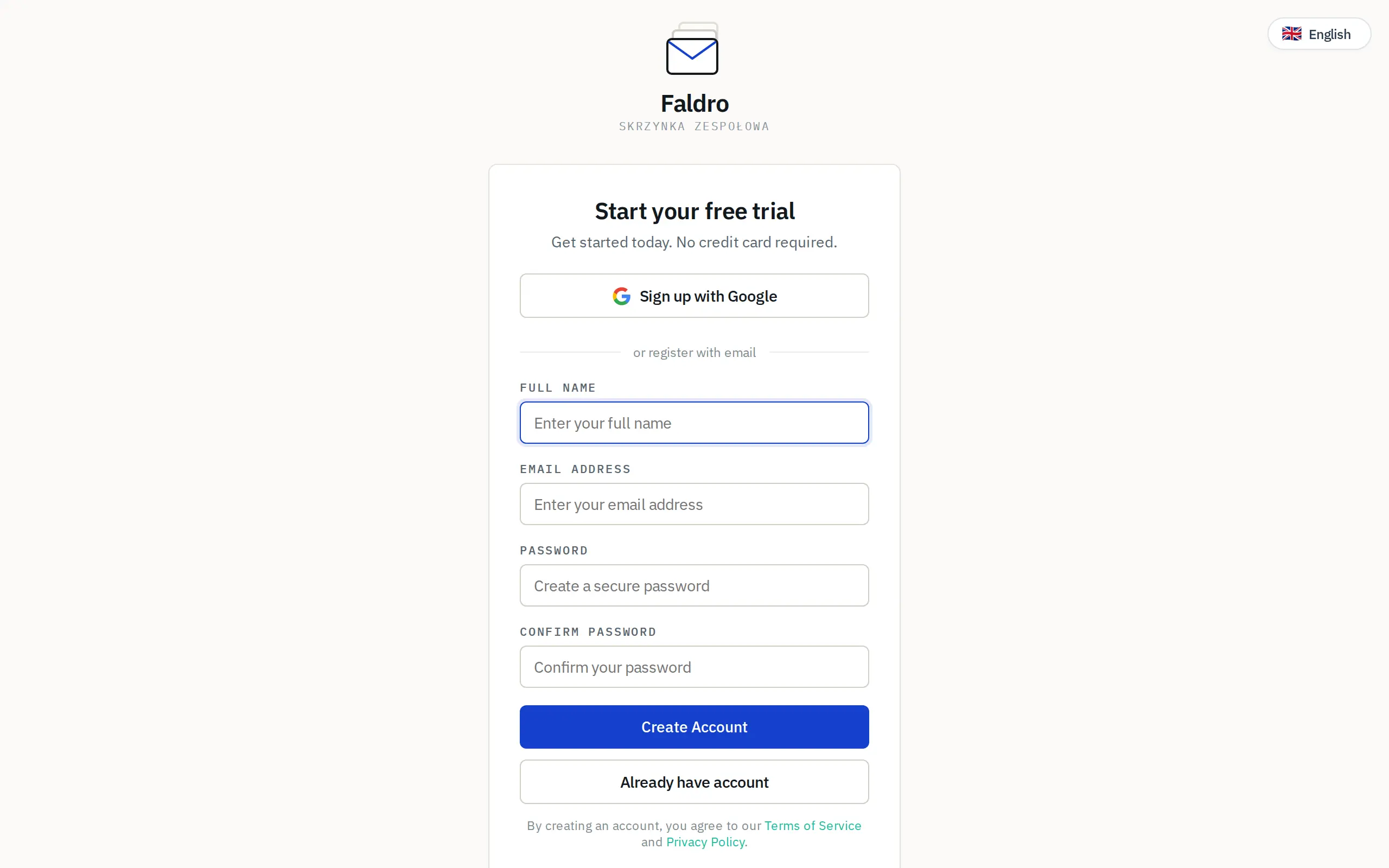 Registration form