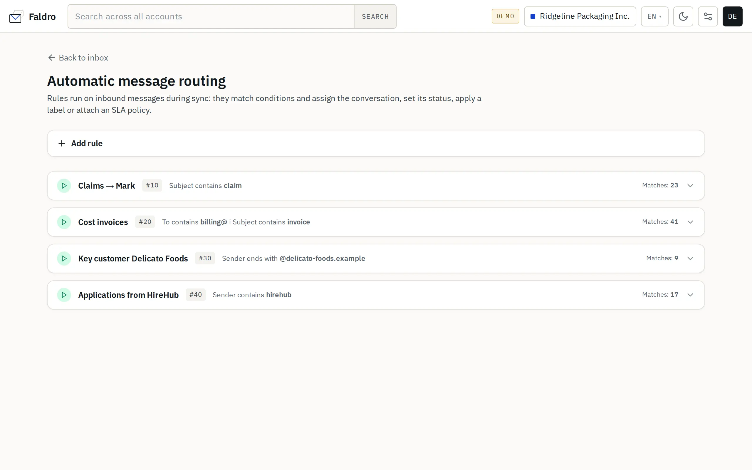 List of routing rules